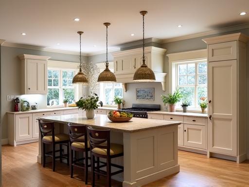 A large, classic family kitchen with a sprawling island bench in Balwyn.