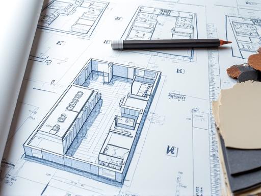 A detailed architectural drawing of a custom kitchen design.