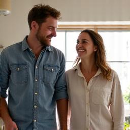 Andrew and Lucy Davis enjoy their new kitchen.