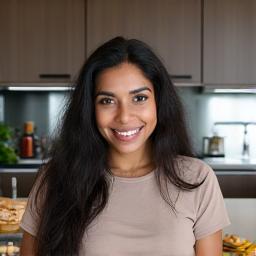 Priya Sharma in her sleek modern kitchen.