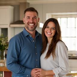 Happy clients Sarah and Tom in their new kitchen.